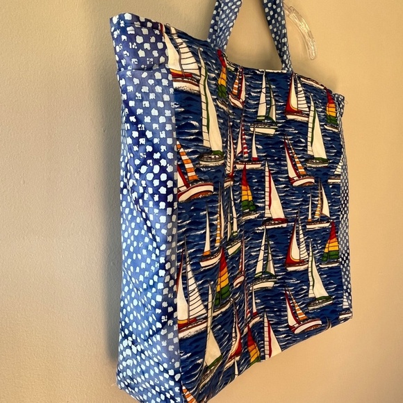 Handmade Tote Eco Friendly Reusable Colorful Sailboat Grocery Beach Bag Large - Picture 2 of 6
